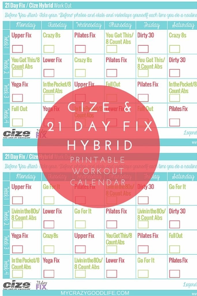 21 Day Fix Cize Hybrid Workout Calendar