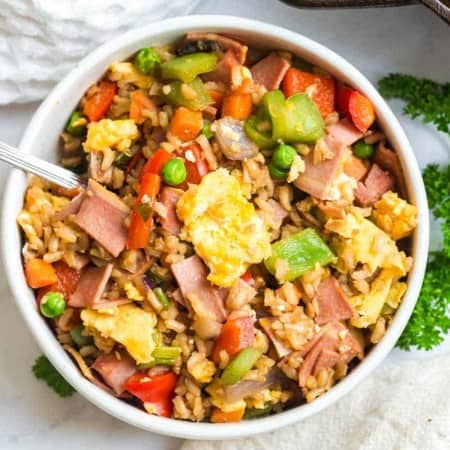 fried rice in a white bowl