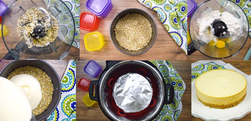 collage for how to cook healthy cheesecake in the Instant Pot