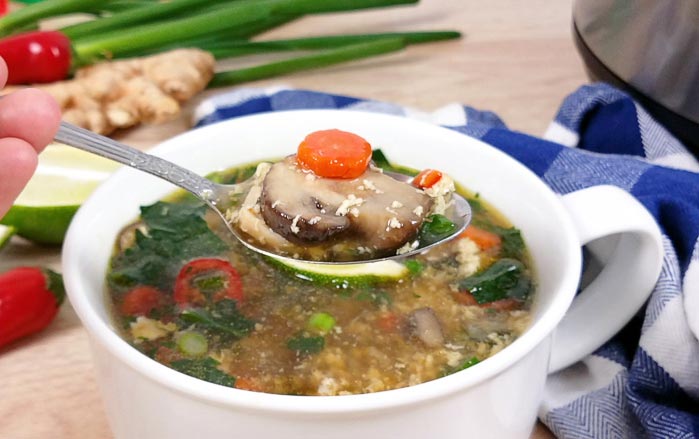 egg drop soup on a spoon