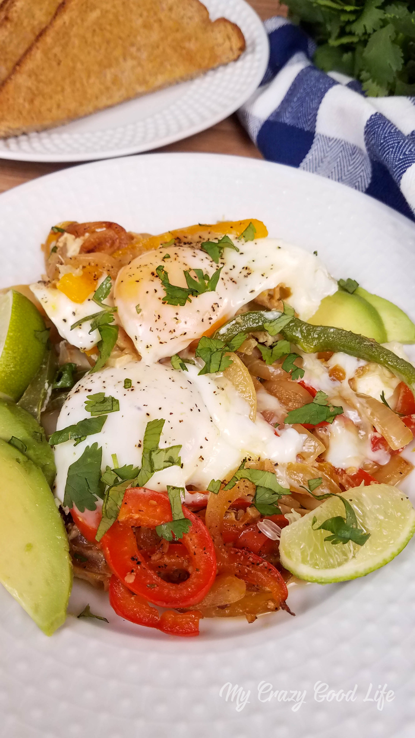 fajita breakfast casserole on a white plate