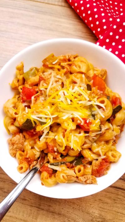 close up of goulash with shredded cheese