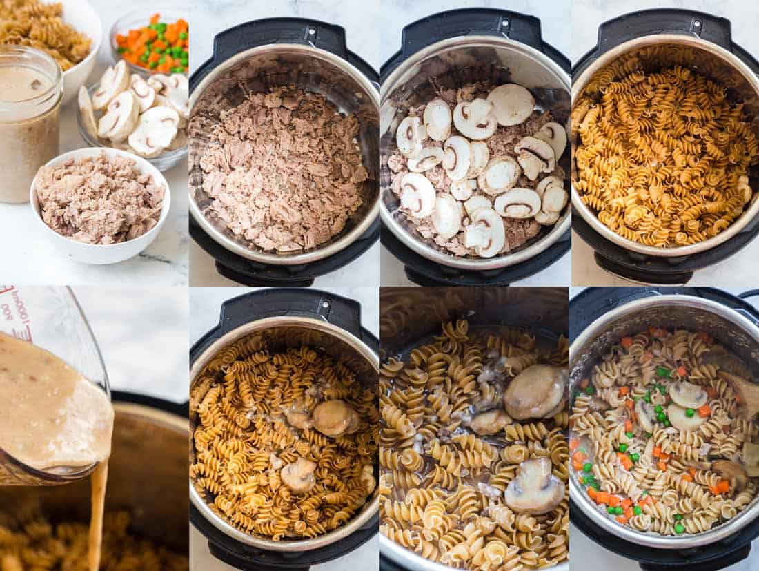 collage showing how to make healthy tuna casserole in the instant pot