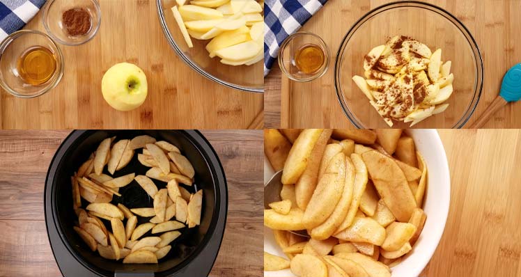 in process collage of how to bake apples in the air fryer