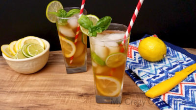 Finished green tea in glasses with ice.