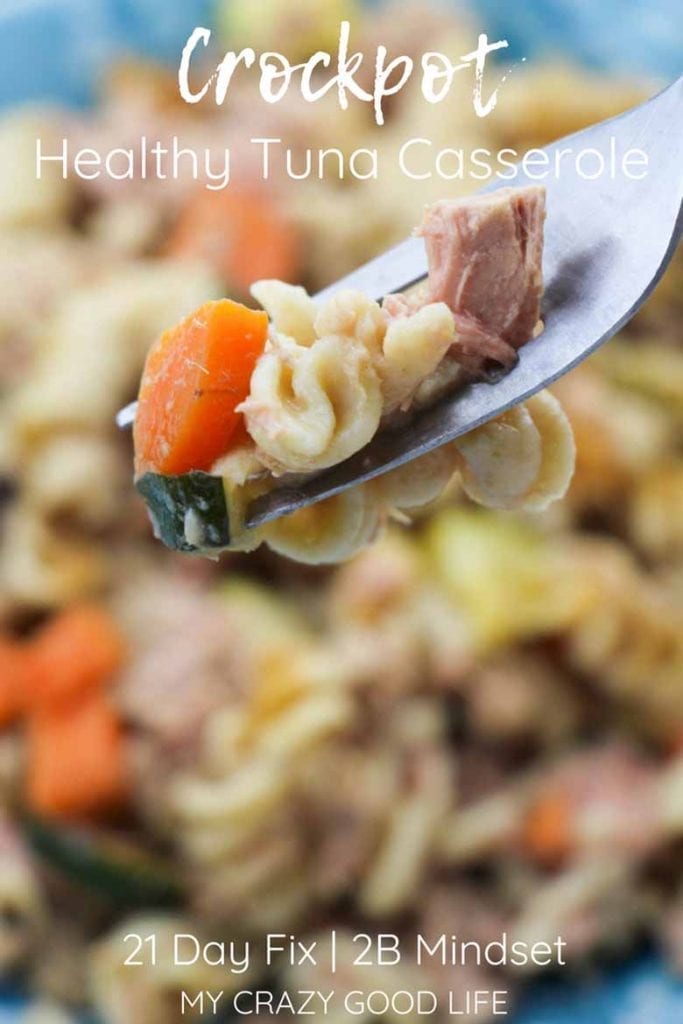 This healthy crock pot tuna casserole could not be easier! A quick weeknight dinner that you can customize by adding your favorite veggies! Instant Pot Instructions included | Crockpot Tuna Casserole | Healthy Tuna Noodle Casserole #21dayfix #recipes #slowcooker #instantpot #crockpot