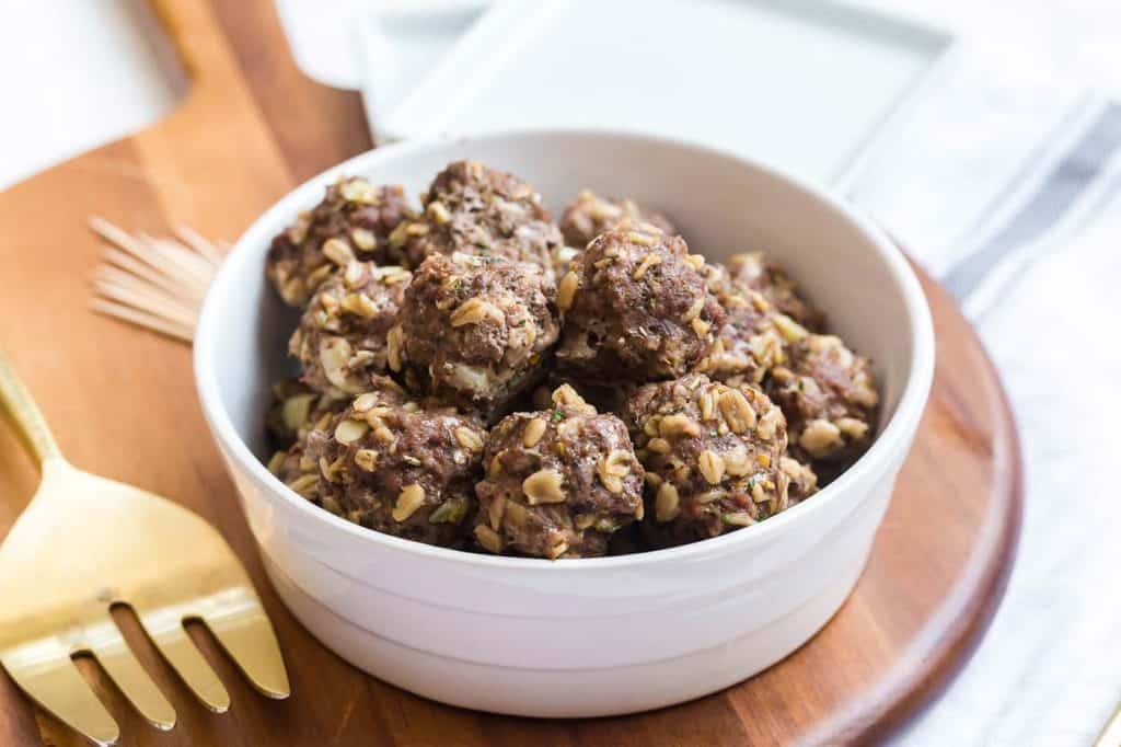 white bowl with homemade instant pot meatballs