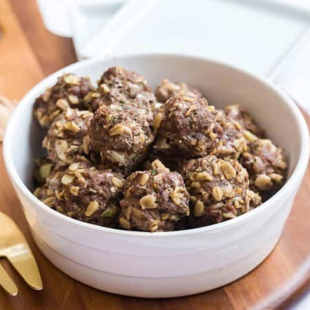 white bowl with homemade instant pot meatballs