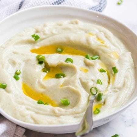 creamy instant pot mashed cauliflower in bowl