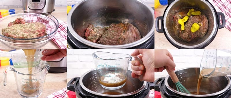 a collage of images showing how to make mississippi pot roast in the instant pot