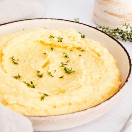 close up of a bowl of polenta