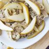 Easy Crockpot Pork Chops with Pears on white plate