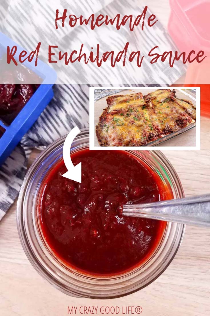 image with text–red enchilada sauce in clear mason jar