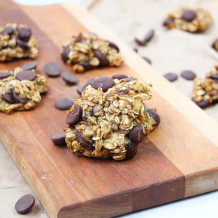 Banana Oatmeal Chocolate Chip Cookies on a wood board