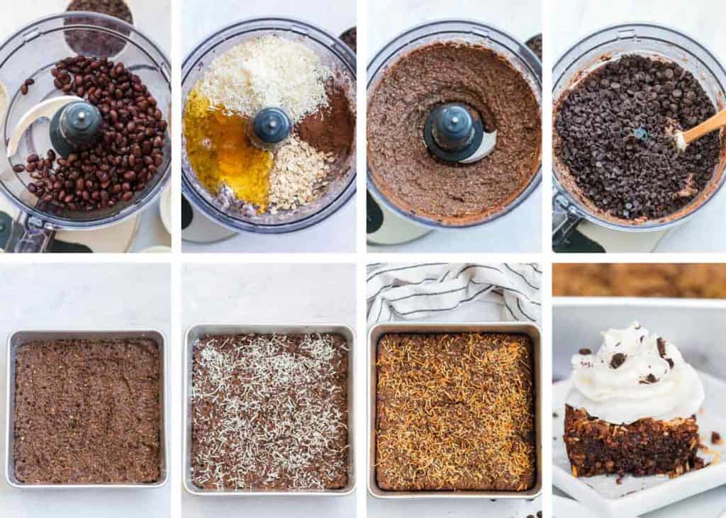 collage of images showing steps needed to make Healthy Coconut Brownies