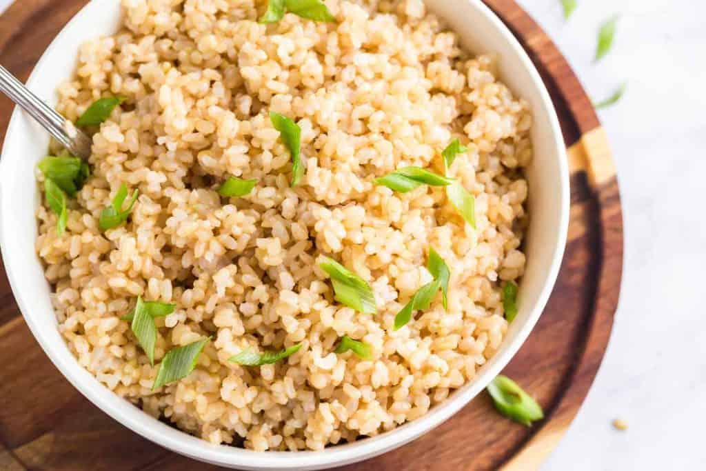 close up of Instant Pot Coconut Rice with sliced green onions