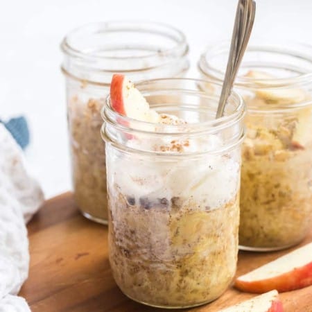 three mason jars of baked apple oatmeal