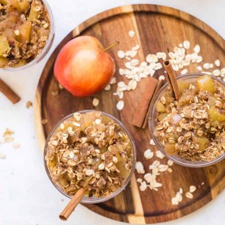 image of Healthy Apple Crumble Recipe on a circular wood cutting board