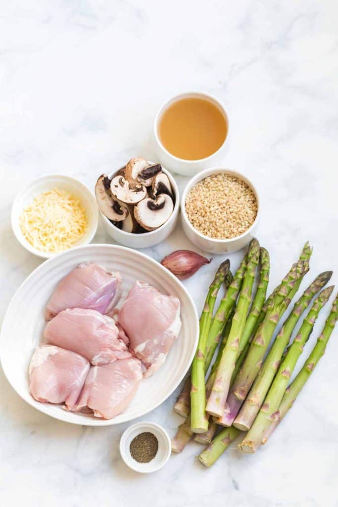 ingredients to make instant pot brown rice risotto with mushrooms