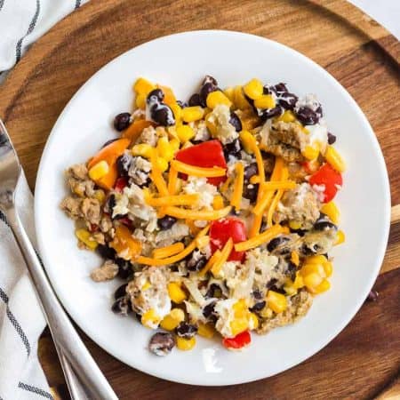 easy breakfast casserole with potatoes on a white plate