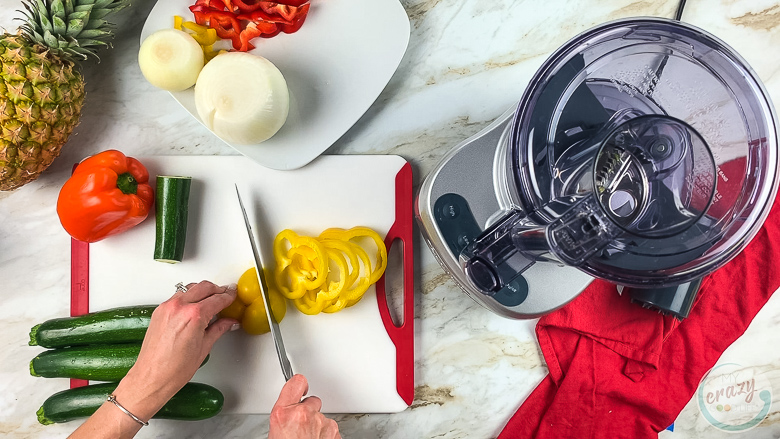 slicing veggies for fajitas