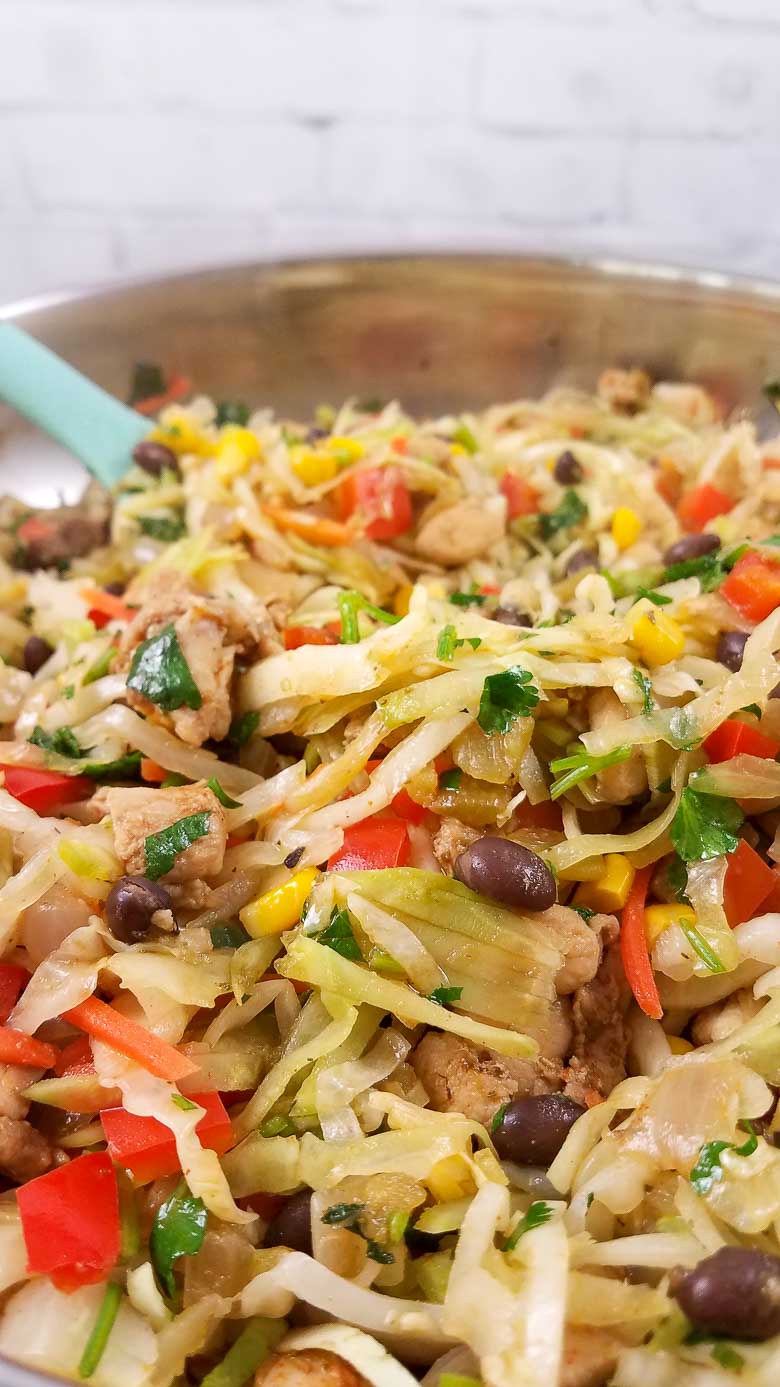 inside out egg roll in a metal skillet