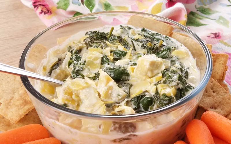 close up of spinach artichoke dip