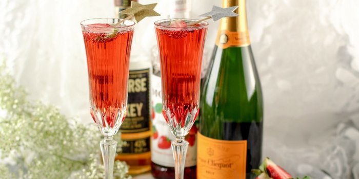 Strawberry Whiskey Champagne Cocktail