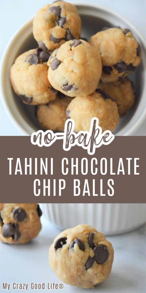 no bake tahini chocolate chip balls pin