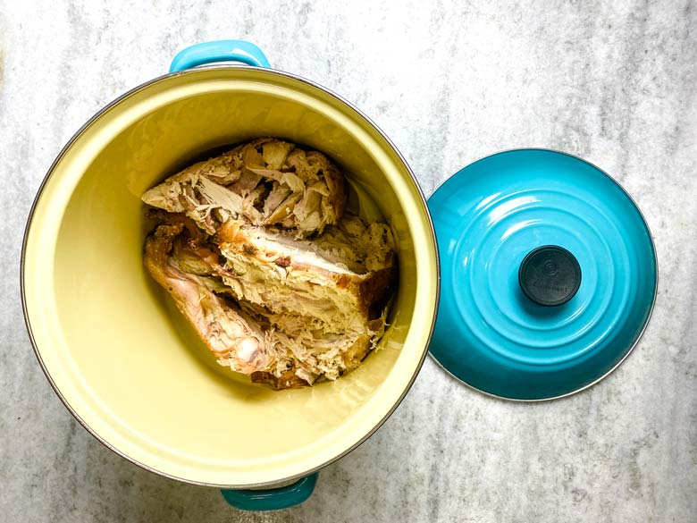 image of turkey carcass in a stock pot