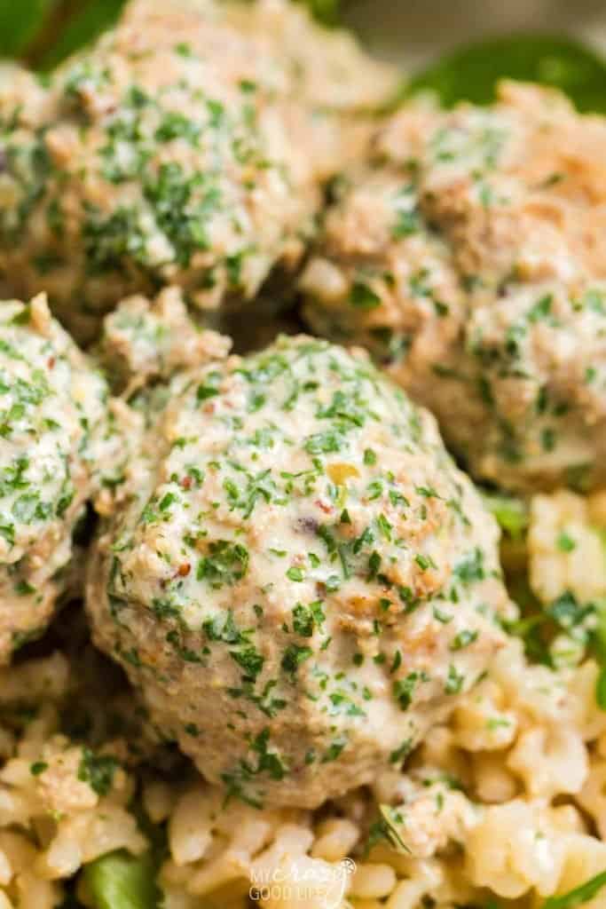 close up of turkey swedish meatballs with gravy