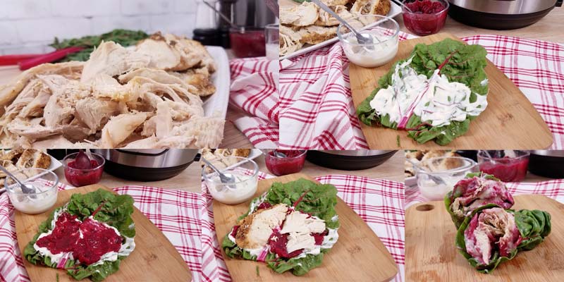 collage of images showing how to make these turkey wraps