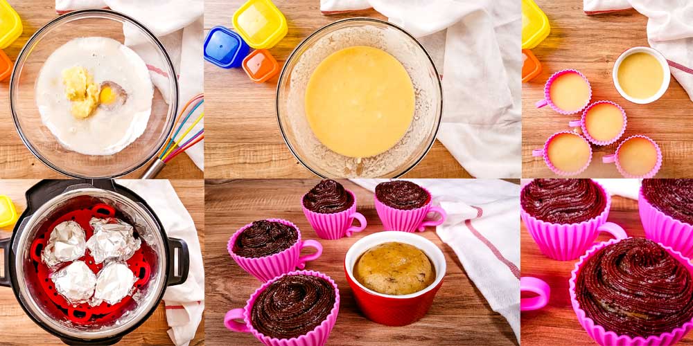 collage of how to make instant pot cupcakes