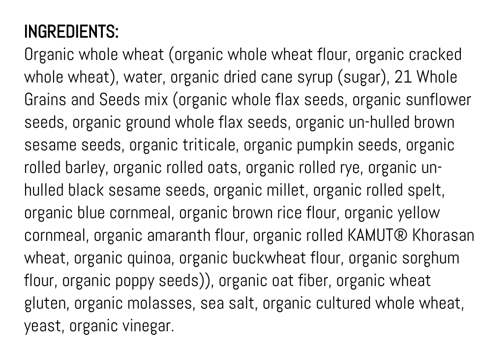 Ingredients in Dave's Killer Bread