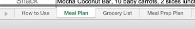 tabs in meal plan spreadsheet